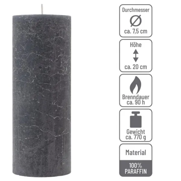 Antracit parafínová sviečka rustikálna 20 cm, 90 h, sada 2ks