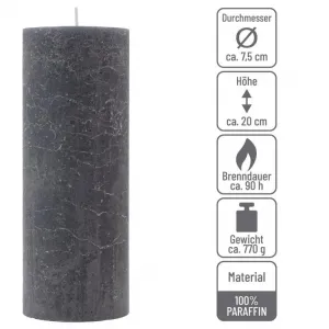 Antracit parafínová sviečka rustikálna 20 cm, 90 h, sada 2ks