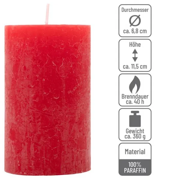 Červená parafínová sviečka rustikálna 11,5 cm, 40h, sada 6kk