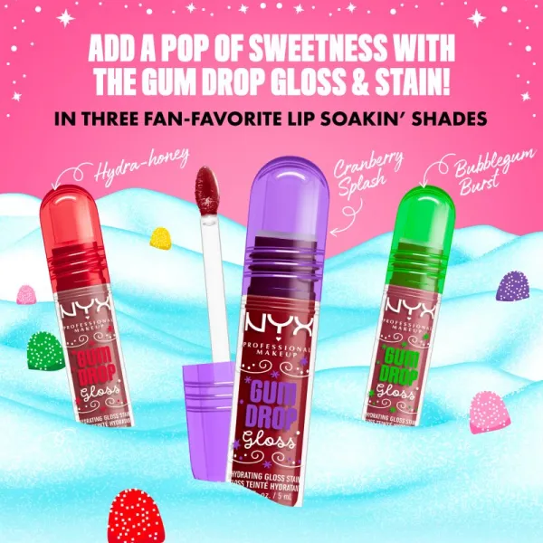 NYX Professional Makeup Gingerbaddie Land Gum Drop lesk na pery odtieň 02 Bubblegum Burst 1 ks