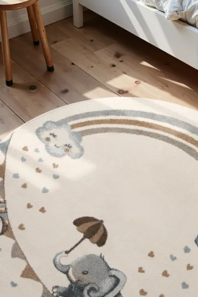 Koberec Villeroy & Boch BOHO KIDS Walk like an Elephant Rainbow krémový kruh