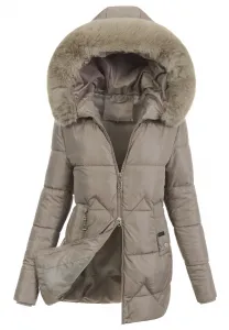 Factory Dámska zimná bunda Amira s kožušinou – béžová Farba: Bežová, Veľkosť: 5XL