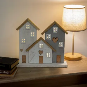 Drevená LED dekorácia DOMČEKY