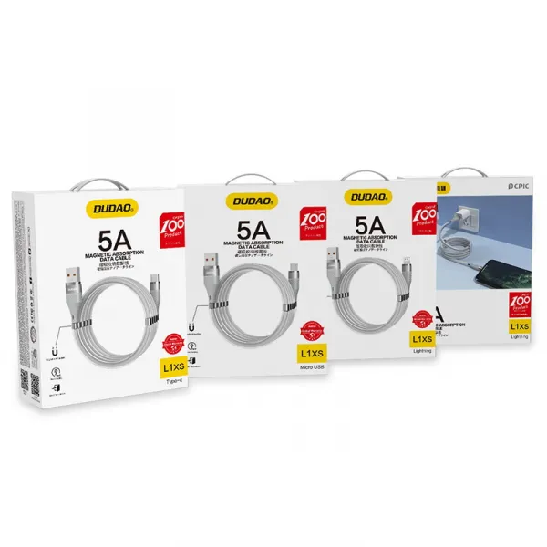 Dudao Self Organizing magnetický kábel USB / Lightning 5A 1m, sivý