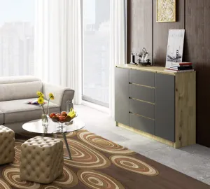 Ak furniture Komoda Tove K 140 cm dub artisan/šedý grafit