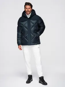 Ombre Men's hooded jacket with geometric diamond quilting - navy blue