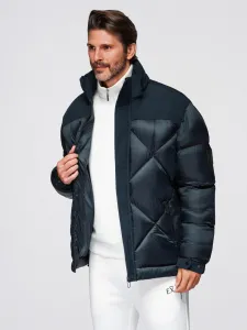 Ombre Men's hooded jacket with geometric diamond quilting - navy blue