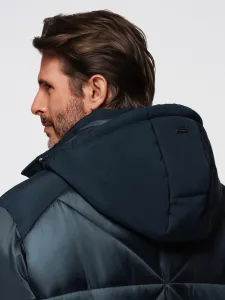 Ombre Men's hooded jacket with geometric diamond quilting - navy blue