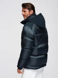 Ombre Men's hooded jacket with geometric diamond quilting - navy blue