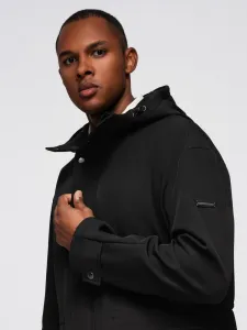Ombre Men's parka coat with fleece lining and waist adjustment - black