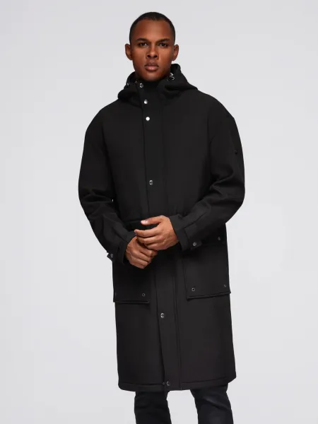 Ombre Men's parka coat with fleece lining and waist adjustment - black