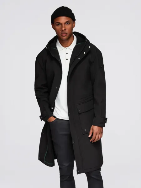 Ombre Men's parka coat with fleece lining and waist adjustment - black