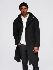 Ombre Men's parka coat with fleece lining and waist adjustment - black