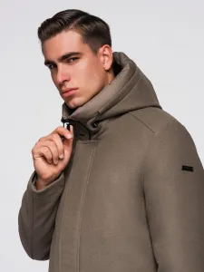 Ombre Men's parka coat with wool and hood - khaki