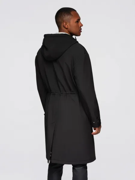 Ombre Men's parka coat with fleece lining and waist adjustment - black