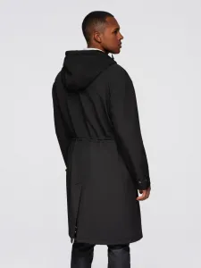Ombre Men's parka coat with fleece lining and waist adjustment - black