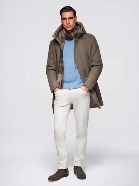 Ombre Men's parka coat with wool and hood - khaki
