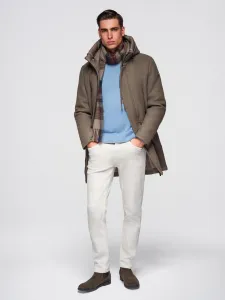 Ombre Men's parka coat with wool and hood - khaki