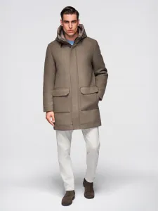 Ombre Men's parka coat with wool and hood - khaki