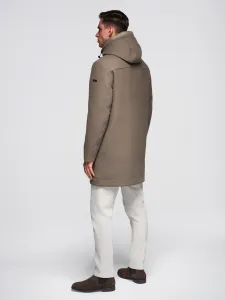 Ombre Men's parka coat with wool and hood - khaki