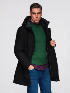 Ombre Men's parka coat with wool and hood - black