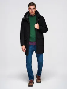 Ombre Men's parka coat with wool and hood - black