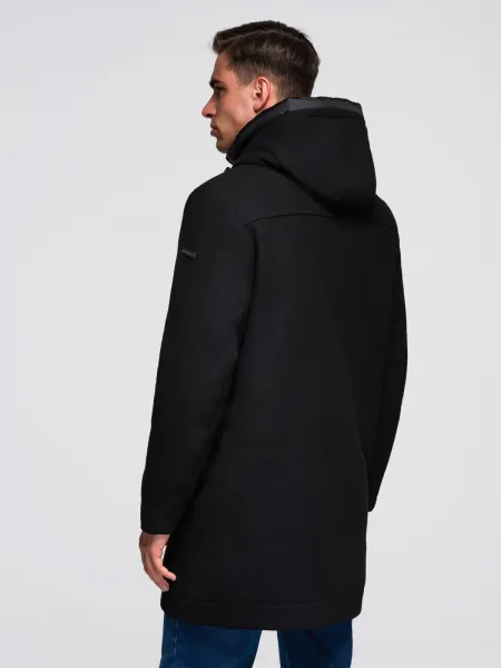 Ombre Men's parka coat with wool and hood - black