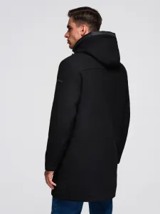 Ombre Men's parka coat with wool and hood - black