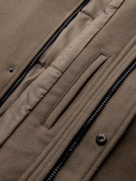 Ombre Men's parka coat with wool and hood - khaki