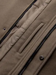 Ombre Men's parka coat with wool and hood - khaki