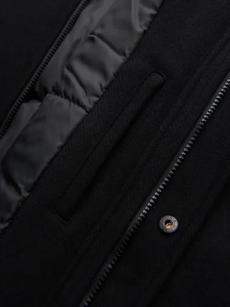 Ombre Men's parka coat with wool and hood - black