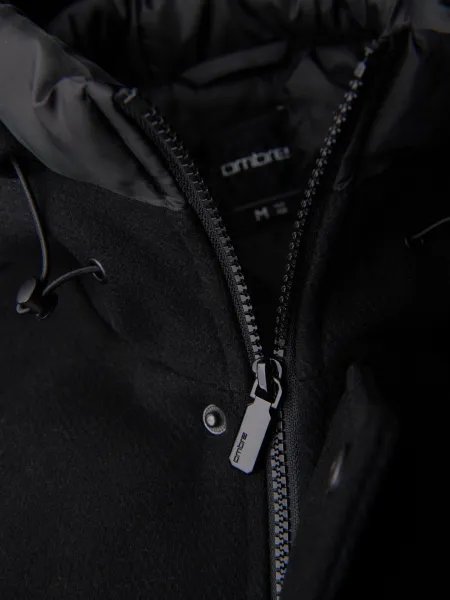 Ombre Men's parka coat with wool and hood - black
