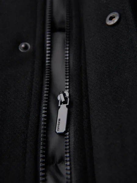Ombre Men's parka coat with wool and hood - black