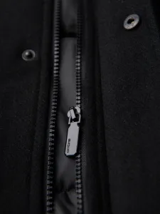 Ombre Men's parka coat with wool and hood - black