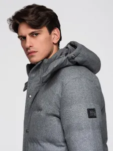 Ombre Warm long men's parka jacket with wool - grey melange