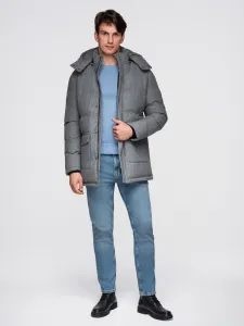 Ombre Warm long men's parka jacket with wool - grey melange