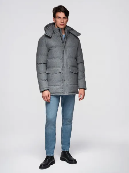 Ombre Warm long men's parka jacket with wool - grey melange