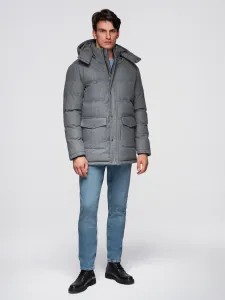 Ombre Warm long men's parka jacket with wool - grey melange