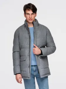 Ombre Warm long men's parka jacket with wool - grey melange