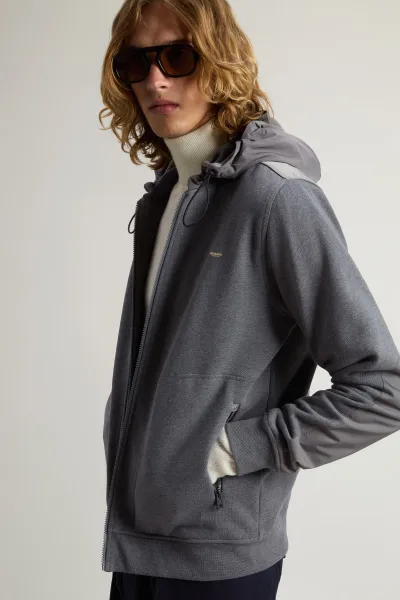 Mikina Woolrich Mixmedia Full-Zip Hoodie Charcoal Melange