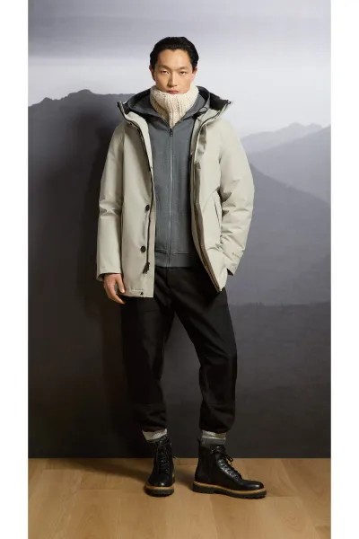 Mikina Woolrich Mixmedia Full-Zip Hoodie Charcoal Melange