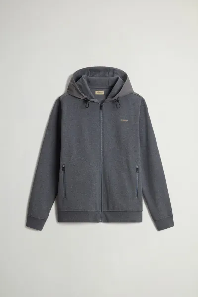 Mikina Woolrich Mixmedia Full-Zip Hoodie Charcoal Melange