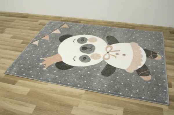Detský koberec Lima C883A Panda sivý / krémový / ružový