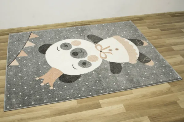 Detský koberec Lima C883A Panda sivý / krémový / ružový