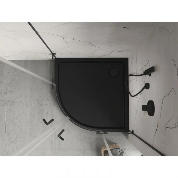 MEXEN - Flow+ Sprchová vanička štvrťkruh 90 x 90, čierna mat 46Q709090H