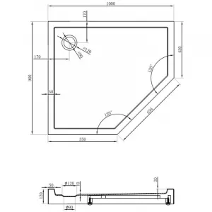 MEXEN - Flow+ päťboká sprchová vanička ľavá 100 x 90, čierna mat 46P709010LH