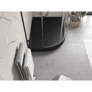 MEXEN - Flow+ Sprchová vanička štvrťkruh asymetrická pravá 100 x 90, čierna mat 46Q709010RH