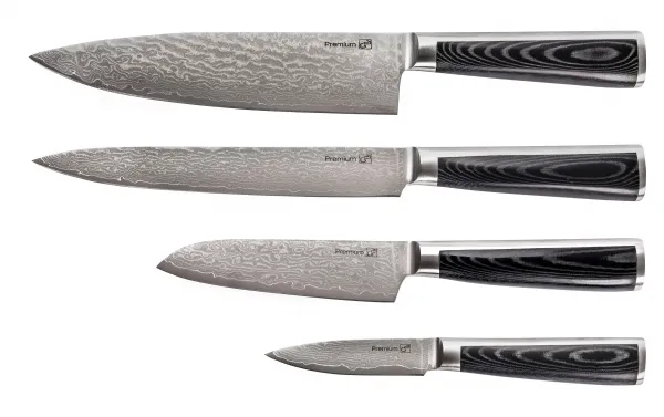 Sada nožov G21 Damascus Premium v bambusovom bloku, 4 ks + brúsny kameň