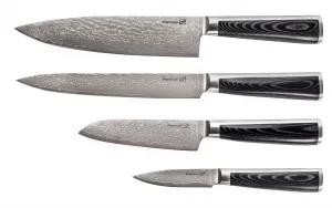 Sada nožov G21 Damascus Premium v bambusovom bloku, 4 ks + brúsny kameň