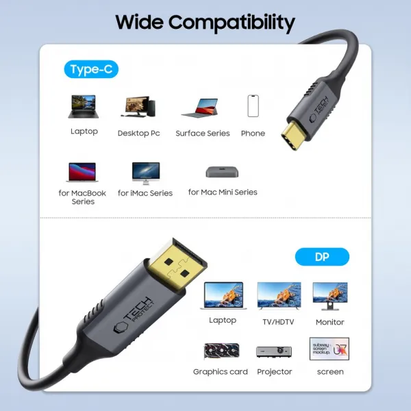 Tech-Protect Ultraboost kábel USB-C / DisplayPort 1.4 8K 1.8m, čierny